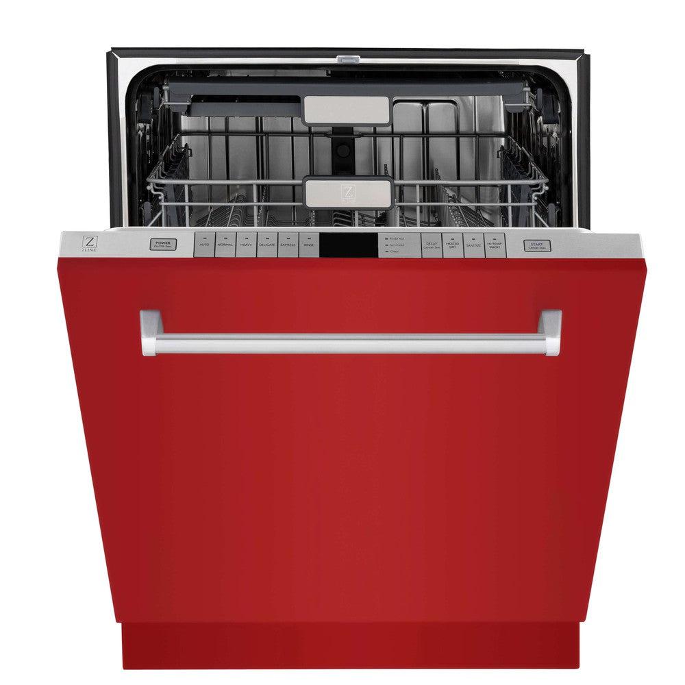 ZLINE 24 in. Monument Series 3rd Rack Top Touch Control Dishwasher with Red Gloss Panel, 45dBa (DWMT-RG-24)