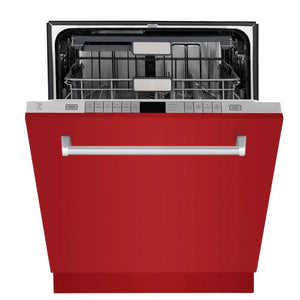 ZLINE 24 in. Monument Series 3rd Rack Top Touch Control Dishwasher with Red Gloss Panel, 45dBa (DWMT-RG-24)