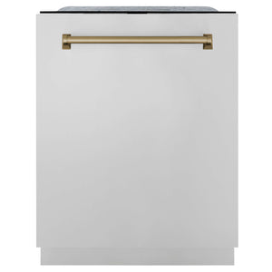 ZLINE Autograph Edition 30 in. Kitchen Package with Stainless Steel Dual Fuel Range, Range Hood, Dishwasher and Refrigerator with Champagne Bronze Accents (4KAPR-RARHDWM30-CB)