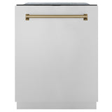 ZLINE 36 in. Autograph Edition Kitchen Package with Stainless Steel Dual Fuel Range, Range Hood, Dishwasher and Refrigeration Including External Water Dispenser with Champagne Bronze Accents (4AKPR-RARHDWM36-CB)