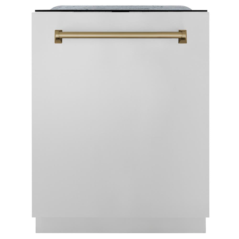 ZLINE Autograph Edition 48 in. Kitchen Package with Stainless Steel Dual Fuel Range, Range Hood, Dishwasher and Refrigerator with Champagne Bronze Accents (4KAPR-RARHDWM48-CB)