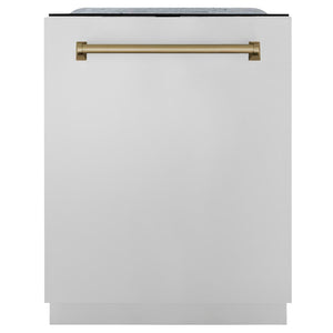ZLINE Autograph Edition 48 in. Kitchen Package with Stainless Steel Dual Fuel Range, Range Hood, Dishwasher and Refrigerator with Champagne Bronze Accents (4KAPR-RARHDWM48-CB)