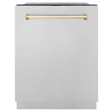 ZLINE Autograph Edition 30 in. Kitchen Package with Stainless Steel Dual Fuel Range, Range Hood, Dishwasher, and Refrigerator with External Water Dispenser with Polished Gold Accents (4AKPR-RARHDWM30-G)