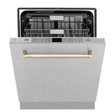 ZLINE Autograph Edition 24 in. 3rd Rack Top Control Tall Tub Dishwasher in Fingerprint Resistant Stainless Steel with Polished Gold Accents, 45dBa (DWMTZ-SN-24-G)