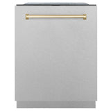 ZLINE Autograph Edition 24" 3rd Rack Top Control Tall Tub Dishwasher in Fingerprint Resistant Stainless Steel with Gold Accents, 45dBa (DWMTZ-SN-24-G)