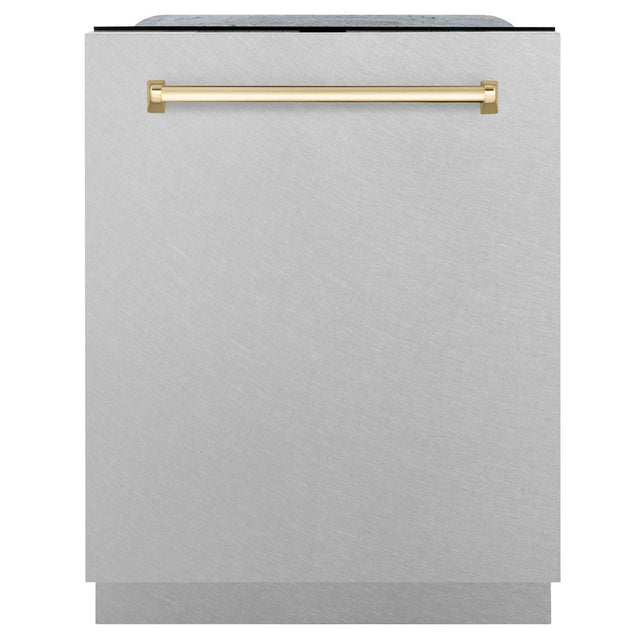 ZLINE Autograph Edition 24" 3rd Rack Top Control Tall Tub Dishwasher in Fingerprint Resistant Stainless Steel with Gold Accents, 45dBa (DWMTZ-SN-24-G)