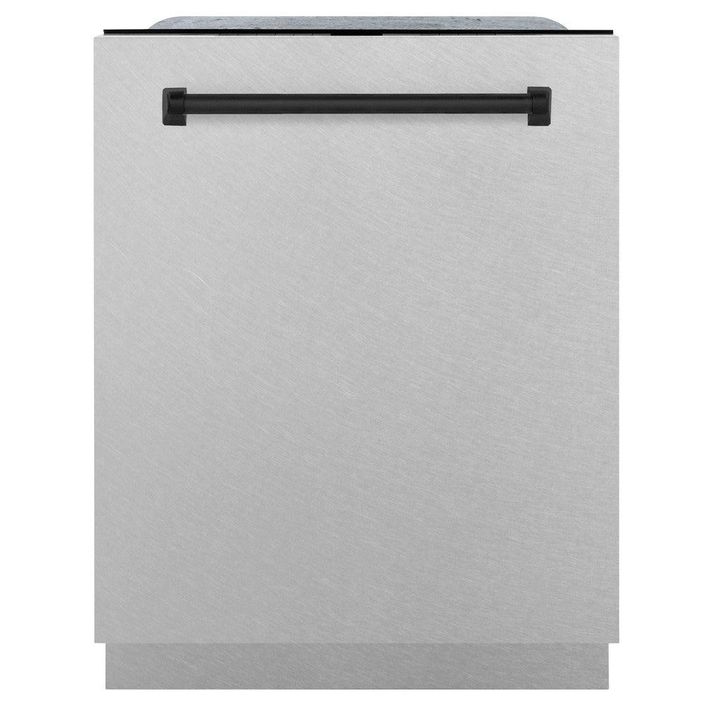 ZLINE Autograph Edition 24 in. 3rd Rack Top Control Tall Tub Dishwasher in Fingerprint Resistant Stainless Steel with Matte Black Accents, 45dBa (DWMTZ-SN-24-MB)