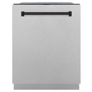 ZLINE Autograph Edition 24 in. 3rd Rack Top Control Tall Tub Dishwasher in Fingerprint Resistant Stainless Steel with Matte Black Accents, 45dBa (DWMTZ-SN-24-MB)
