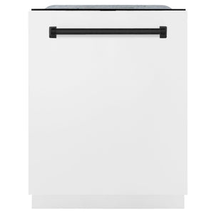 ZLINE Autograph Edition 24 in. Monument Series 3rd Rack Top Touch Control Tall Tub Dishwasher in White Matte with Matte Black Accent Handle, 45dBa (DWMTZ-WM-24-MB)