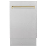 ZLINE Autograph Edition 18 in. Compact 3rd Rack Top Control Dishwasher in Fingerprint Resistant Stainless Steel with Polished Gold Accent Handle, 51dBa (DWVZ-SN-18-G)