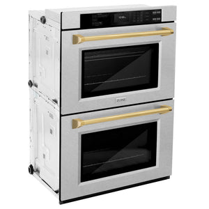 ZLINE Autograph Edition 30 in. Professional True Convection Double Wall Oven with Air Fry and Self Clean in Stainless Steel with Polished Gold Handles (WADZ-30-G)