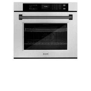 ZLINE Autograph Edition 30 in. Professional True Convection Single Wall Oven with Air Fry and Self Clean in DuraSnow® Stainless Steel with Matte Black Handle (WASSZ-30-MB)