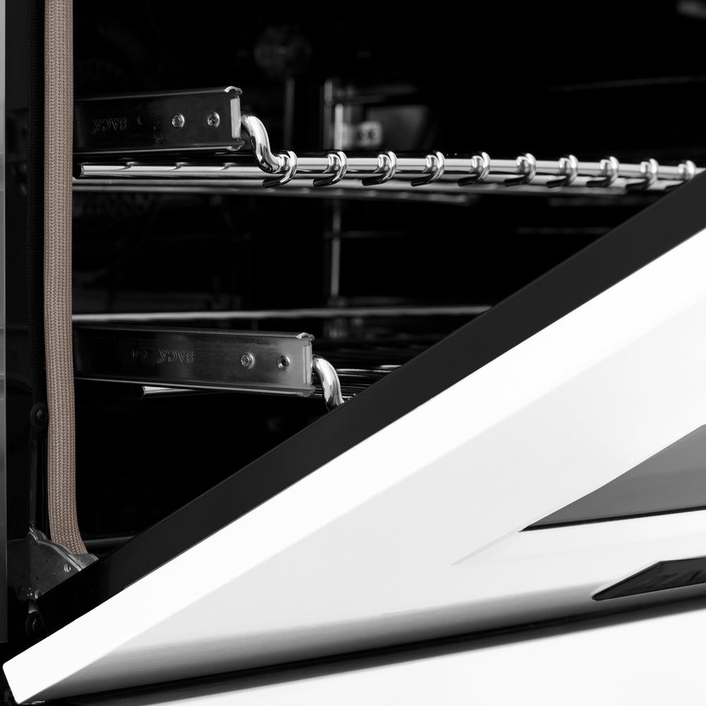 ZLINE Autograph Edition 24 in. 2.8 cu. ft. Legacy Dual Fuel Range with 4 Burner Gas Cooktop and Electric Convection Oven in DuraSnow® Stainless Steel with White Matte Door and Matte Black Accents (RASZ-WM-24-MB)