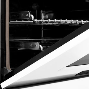 ZLINE Autograph Edition 24 in. 2.8 cu. ft. Legacy Dual Fuel Range with 4 Burner Gas Cooktop and Electric Convection Oven in DuraSnow® Stainless Steel with White Matte Door and Matte Black Accents (RASZ-WM-24-MB)