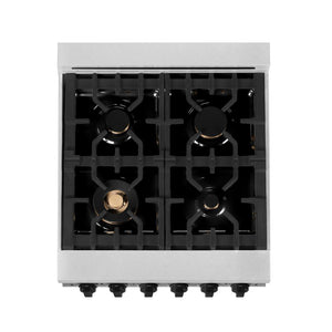 ZLINE Autograph Edition 24 in. 2.8 cu. ft. Legacy Dual Fuel Range with 4 Burner Gas Cooktop and Electric Convection Oven in DuraSnow® Stainless Steel with White Matte Door and Matte Black Accents (RASZ-WM-24-MB)