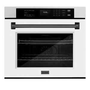 ZLINE Autograph Edition 30 in. Professional True Convection Single Wall Oven with Air Fry and Self Clean in DuraSnow® Stainless Steel with White Matte Door and Matte Black Handle (WASSZ-WM-30-MB)