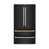 ZLINE Autograph Edition 36 in. 22.5 cu. ft 4-Door French Door Refrigerator with Ice Maker in Black Stainless Steel with Polished Gold Square Handles (RFMZ-36-BS-FG)