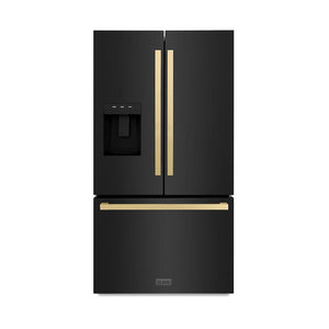 ZLINE Autograph Edition 36 in. 28.9 cu. ft. Standard-Depth French Door External Water Dispenser Refrigerator with Dual Ice Maker in Fingerprint-Resistant Black Stainless Steel and Champagne Bronze Modern Handles (RSMZ-W36-BS-FCB)