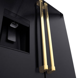 ZLINE Autograph Edition 36 in. 28.9 cu. ft. Standard-Depth French Door External Water Dispenser Refrigerator with Dual Ice Maker in Fingerprint-Resistant Black Stainless Steel and Polished Gold Traditional Handles (RSMZ-W-36-BS-G)