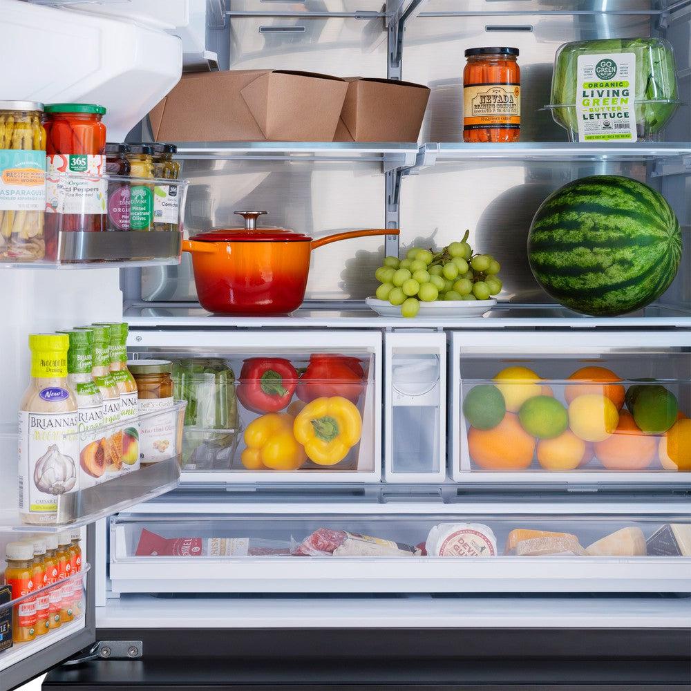 ZLINE Autograph Edition 36 in. 28.9 cu. ft. Standard-Depth French Door External Water Dispenser Refrigerator with Dual Ice Maker in Fingerprint-Resistant Black Stainless Steel and Polished Gold Traditional Handles (RSMZ-W-36-BS-G)