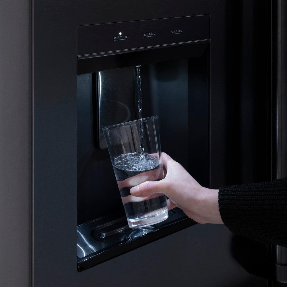 ZLINE Autograph Edition 36 in. 28.9 cu. ft. Standard-Depth French Door External Water Dispenser Refrigerator with Dual Ice Maker in Fingerprint-Resistant Black Stainless Steel and Polished Gold Traditional Handles (RSMZ-W-36-BS-G)