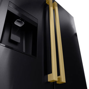 ZLINE Autograph Edition 36 in. 28.9 cu. ft. Standard-Depth French Door External Water Dispenser Refrigerator with Dual Ice Maker in Fingerprint-Resistant Black Stainless Steel and Champagne Bronze Modern Handles (RSMZ-W36-BS-FCB)