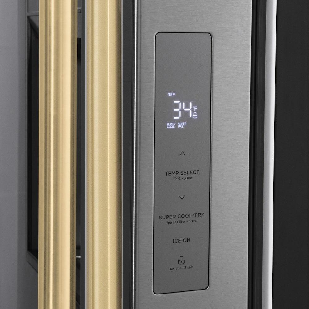ZLINE Autograph Edition 36 in. 28.9 cu. ft. Standard-Depth French Door External Water Dispenser Refrigerator with Dual Ice Maker in Fingerprint-Resistant Stainless Steel and Champagne Bronze Traditional Handles (RSMZ-W-36-CB)