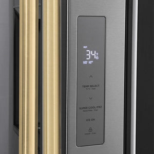 ZLINE Autograph Edition 36 in. 28.9 cu. ft. Standard-Depth French Door External Water Dispenser Refrigerator with Dual Ice Maker in Fingerprint-Resistant Stainless Steel and Champagne Bronze Traditional Handles (RSMZ-W-36-CB)