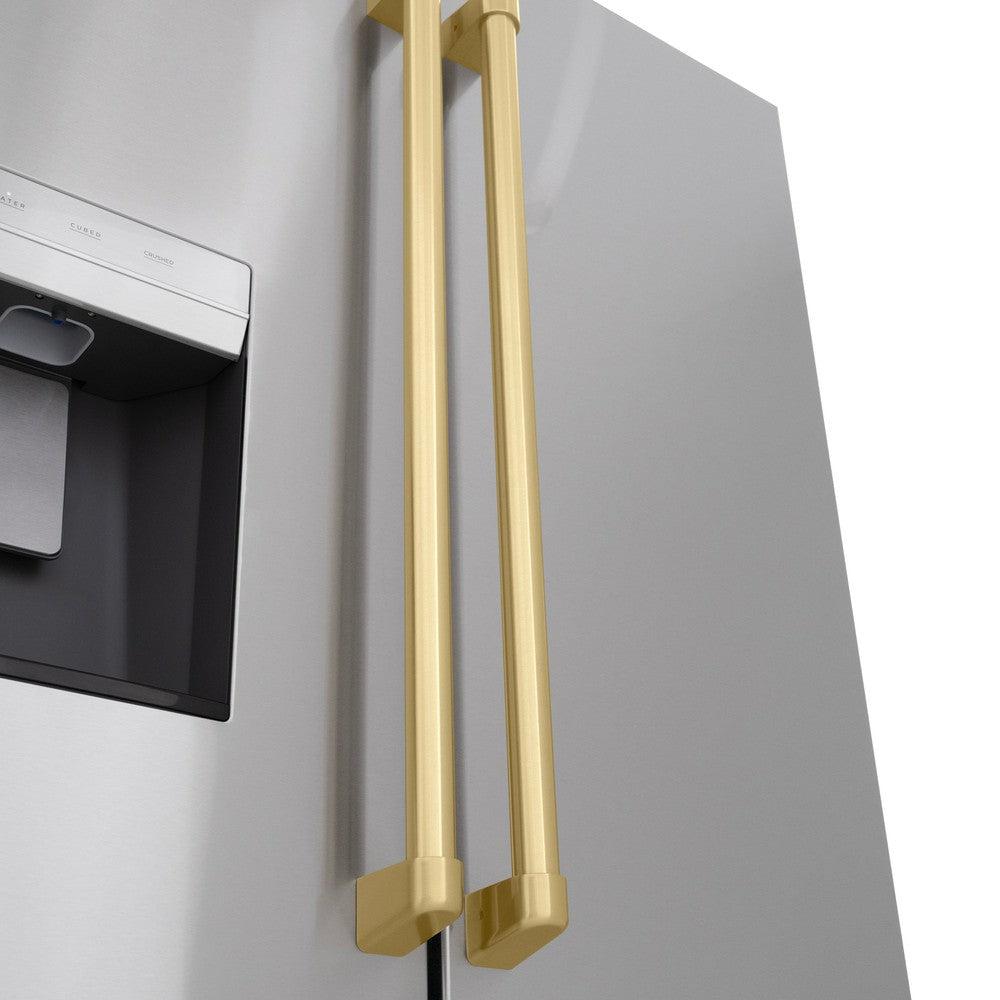 ZLINE Autograph Edition 36 in. 28.9 cu. ft. Standard-Depth French Door External Water Dispenser Refrigerator with Dual Ice Maker in Fingerprint-Resistant Stainless Steel and Champagne Bronze Traditional Handles (RSMZ-W-36-CB)