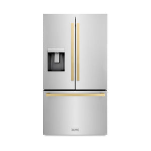 ZLINE Autograph Edition 36 in. 28.9 cu. ft. Standard-Depth French Door External Water Dispenser Refrigerator with Dual Ice Maker in Fingerprint-Resistant Stainless Steel and Champagne Bronze Modern Handles (RSMZ-W-36-FCB)