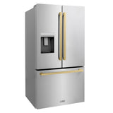 ZLINE Autograph Edition 36 in. 28.9 cu. ft. Standard-Depth French Door External Water Dispenser Refrigerator with Dual Ice Maker in Fingerprint Resistant Stainless Steel and Champagne Bronze Square Handles (RSMZ-W-36-FCB)
