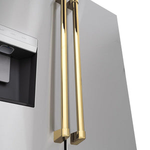 ZLINE Autograph Edition 36 in. 28.9 cu. ft. Standard-Depth French Door External Water Dispenser Refrigerator with Dual Ice Maker in Fingerprint-Resistant Stainless Steel and Polished Gold Traditional Handles (RSMZ-W-36-G)