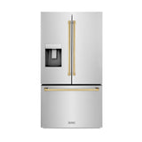 ZLINE Autograph Edition 36 in. 28.9 cu. ft. Standard-Depth French Door External Water Dispenser Refrigerator with Dual Ice Maker in Fingerprint Resistant Stainless Steel and Polished Gold Handles (RSMZ-W-36-G)