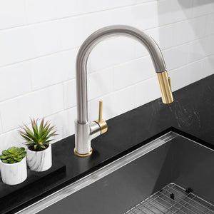 ZLINE Autograph Edition Gemini Pull Down Single Handle Kitchen Faucet in Brushed Nickel and Champagne Bronze (GEM-KF-ZBNCB)