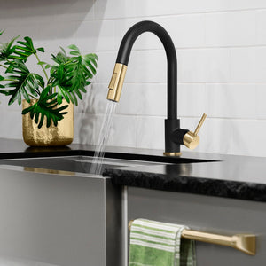 ZLINE Autograph Edition Gemini Pull Down Single Handle Kitchen Faucet in Matte Black and Champagne Bronze (GEM-KF-ZMBCB)