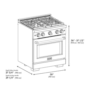 ZLINE Autograph Edition 30 in. 4.2 cu. ft. Paramount Dual Fuel Range with 4 Burner Gas Cooktop and Electric Convection Oven in Black Stainless Steel with Champagne Bronze Accents (SDRBZ-30-CB)