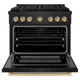 ZLINE Autograph Edition 36 in. 5.2 cu. ft. Paramount Dual Fuel Range with 6 Burner Gas Cooktop and Electric Convection Oven in Black Stainless Steel with Champagne Bronze Accents (SDRBZ-36-CB)
