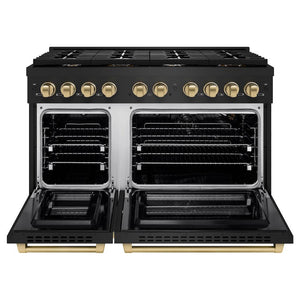ZLINE Autograph Edition 48 in. 6.7 cu. ft. Paramount Double Oven Gas Range with 8 Burner Cooktop in Black Stainless Steel and Champagne Bronze Accents (SGRBZ-48-CB)