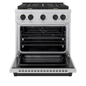 ZLINE Autograph Edition 30 in. 4.2 cu. ft. Paramount Dual Fuel Range with 4 Burner Gas Cooktop and Electric Convection Oven in DuraSnow® Stainless Steel with Matte Black Accents (SDRSZ-30-MB)