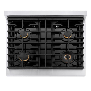 ZLINE Autograph Edition 30 in. 4.2 cu. ft. Paramount Gas Range with 4 Burner Cooktop and Convection Gas Oven in DuraSnow® Stainless Steel and Champagne Bronze Accents (SGRSZ-30-CB)