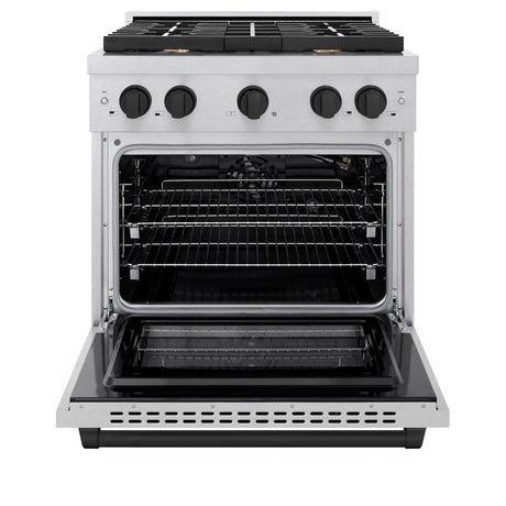 ZLINE Autograph Edition 30 in. 4.2 cu. ft. Paramount Gas Range with 4 Burner Cooktop and Convection Gas Oven in DuraSnow® Stainless Steel and Matte Black Accents (SGRSZ-30-MB)