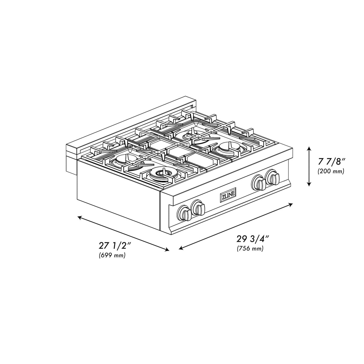 ZLINE Autograph Edition 30 in. Legacy Gas Rangetop with 4 Burners and Porcelain Cooktop in DuraSnow® Stainless Steel with Polished Gold Accents (RTSZ-30-G)