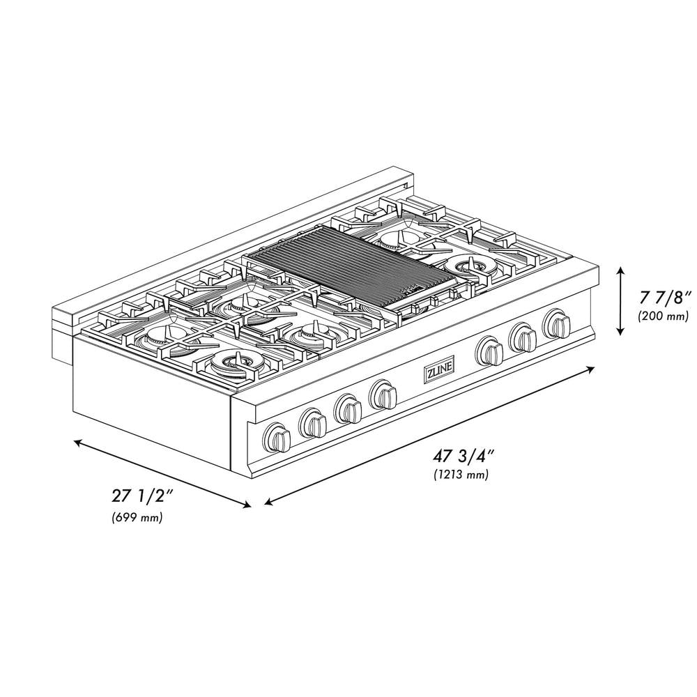 ZLINE Autograph Edition 48 in. Legacy Gas Rangetop with 7 Burners and Porcelain Cooktop in DuraSnow® Stainless Steel with Polished Gold Accents (RTSZ-48-G)