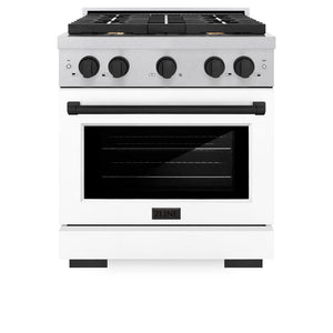 ZLINE Autograph Edition 30 in. 4.2 cu. ft. Paramount Dual Fuel Range with 4 Burner Gas Cooktop and Electric Convection Oven in DuraSnow® Stainless Steel with White Matte Door and Matte Black Accents (SDRSZ-WM-30-MB)