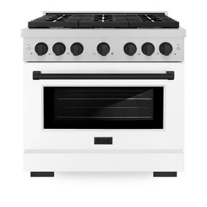 ZLINE Autograph Edition 36 in. 5.2 cu. ft. Paramount Dual Fuel Range with 6 Burner Gas Cooktop and Electric Convection Oven in DuraSnow® Stainless Steel with White Matte Door and Matte Black Accents (SDRSZ-WM-36-MB)