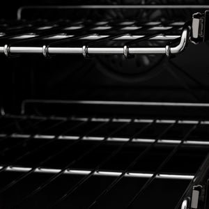 ZLINE Autograph Edition 36 in. 4.6 cu. ft. Legacy Dual Fuel Range with 6 Burner Gas Cooktop and Electric Convection Oven in DuraSnow® Stainless Steel with Black Matte Door and Champagne Bronze Accents (RASZ-BLM-36-CB)