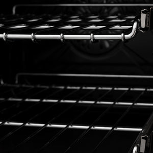 ZLINE Autograph Edition 48 in. 6.0 cu. ft. Legacy Dual Fuel Range with 7 Burner Gas Cooktop and 2 Electric Ovens in DuraSnow® Stainless Steel with Black Matte Doors and Polished Gold Accents (RASZ-BLM-48-G)