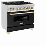 ZLINE Autograph Edition 36 in. 4.6 cu. ft. Dual Fuel Range with Gas Stove and Electric Oven in Stainless Steel with Black Matte Door and Polished Gold Accents (RAZ-BLM-36-G)