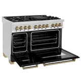 ZLINE Autograph Edition 48 in. 6.0 cu. ft. Dual Fuel Range with Gas Stove and Electric Oven in Stainless Steel with Black Matte Doors and Champagne Bronze Accents (RAZ-BLM-48-CB)