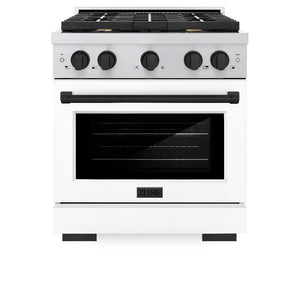 ZLINE Autograph Edition 30 in. 4.2 cu. ft. Paramount Dual Fuel Range with 4 Burner Gas Cooktop and Electric Convection Oven in Stainless Steel with White Matte Door and Matte Black Accents (SDRZ-WM-30-MB)